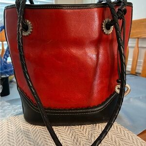 Brighton Elegant Red and Black Leather Bucket Bag